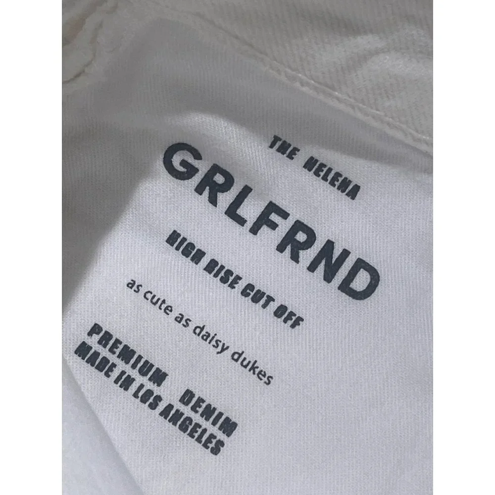 GRLFRND Helena High Rise Cut Off Denim Short in Topanga White 24 Womens Jeans